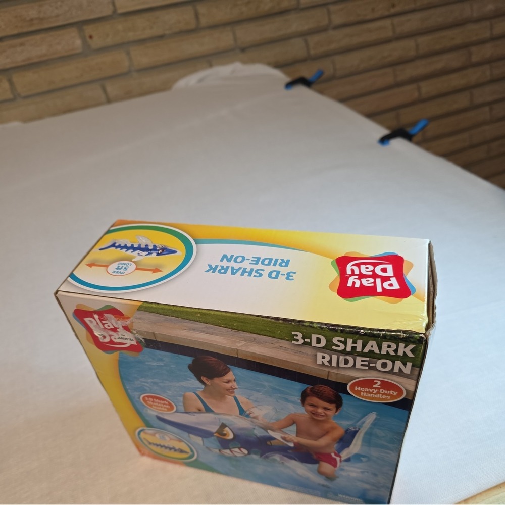Play Day Clear Inflatable Shark Ride On Pool Rider Float NIB Blue - Picture 6 of 10